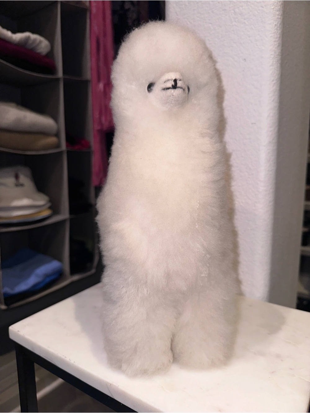 Soft White Plush Real Alpaca Figurine